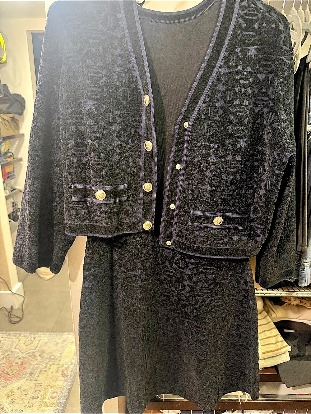 Maje Black Jacquard Mini Dress Size 36 Like New